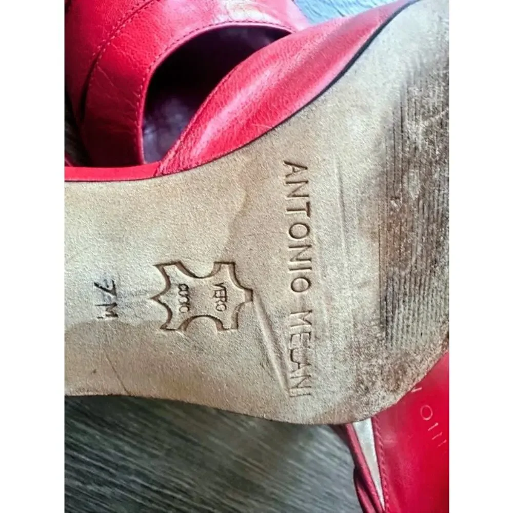 Antonio Melani Womens 7M Red Leather D'Orsay Ankle Strap Kitten Heels